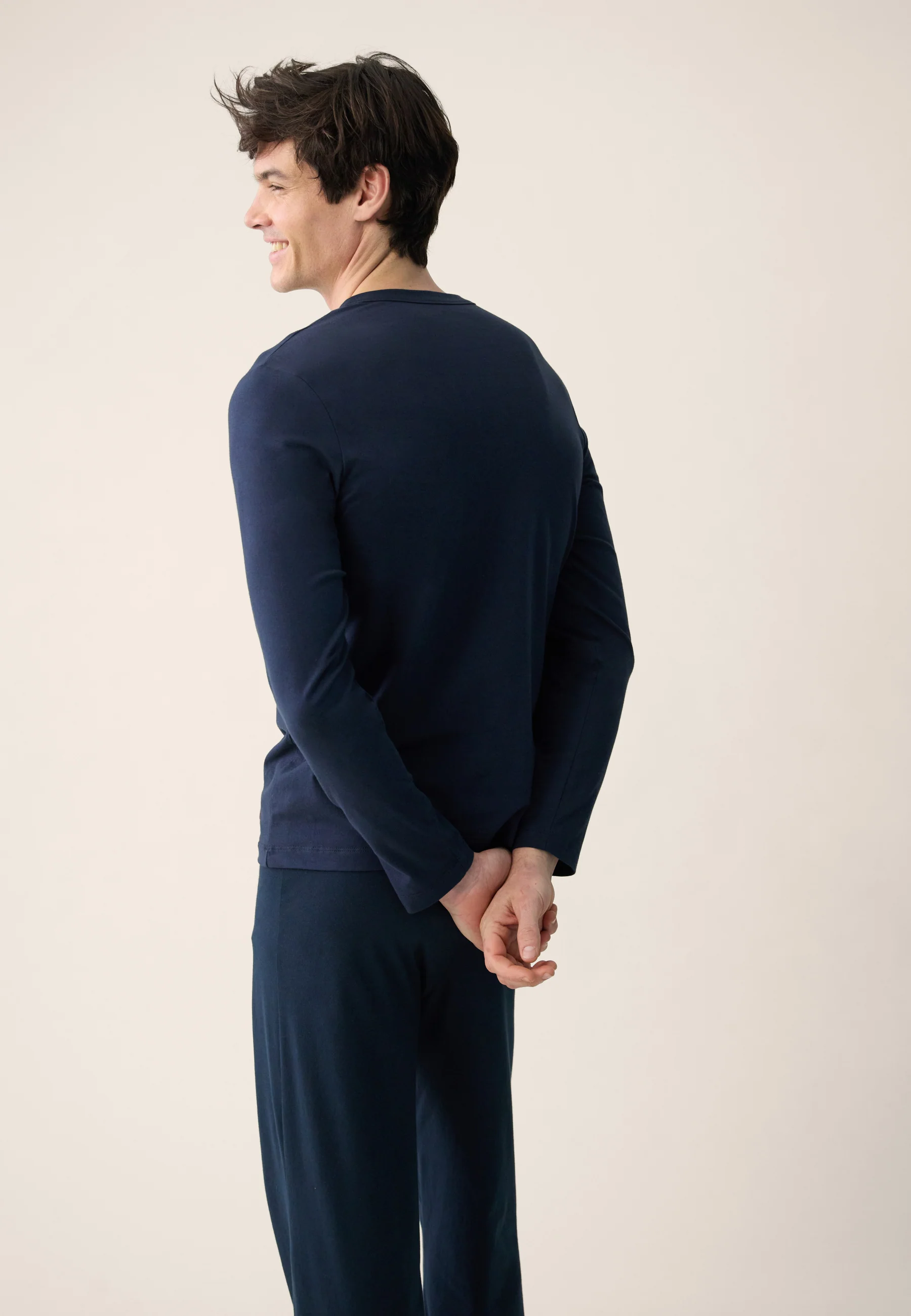 T-shirt homme bleu marine à manches longues en coton - Superbe Marine Lsf - Image 3