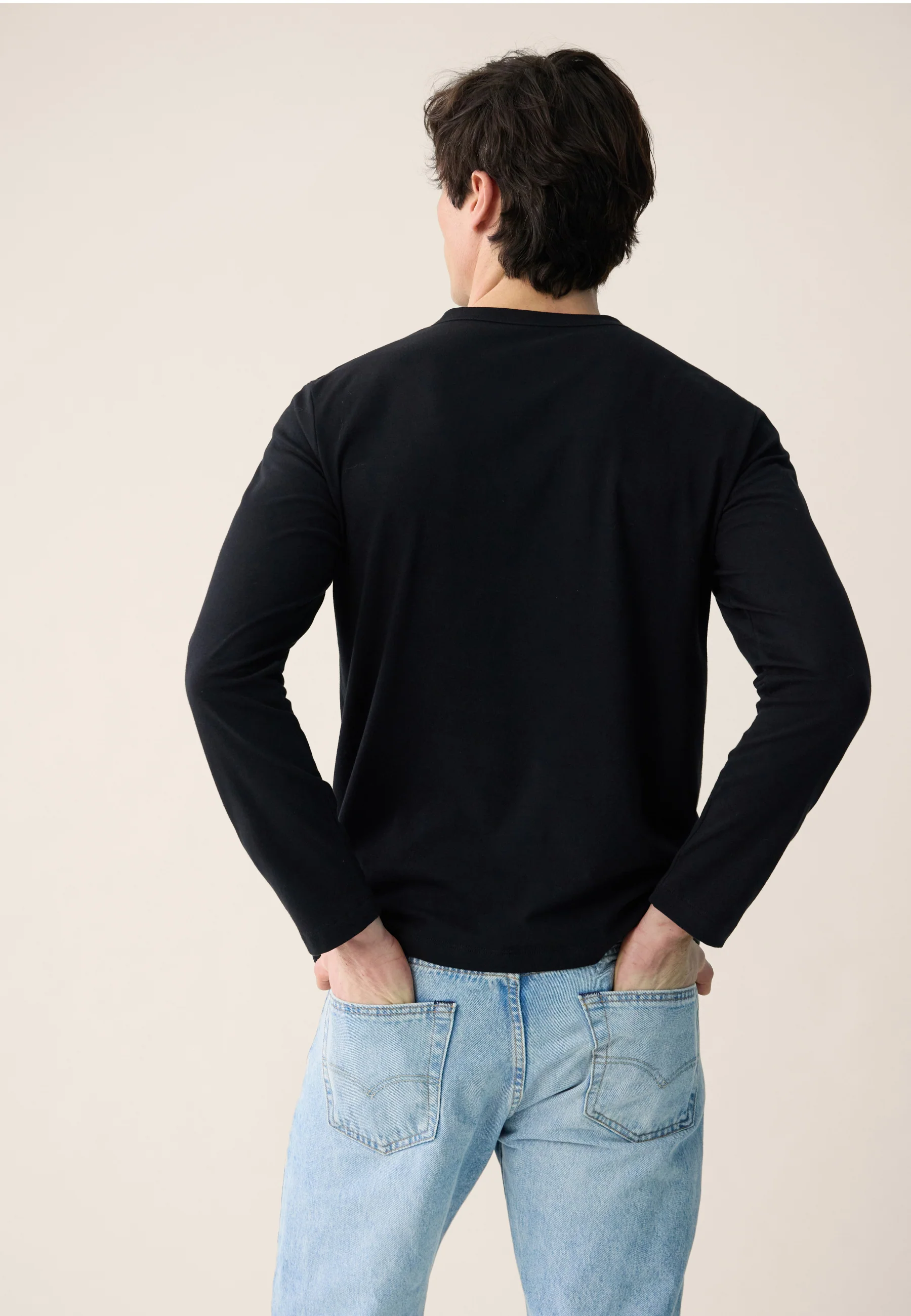 T-shirt homme noir à manches longues en coton - Superbe Noir - Image 4