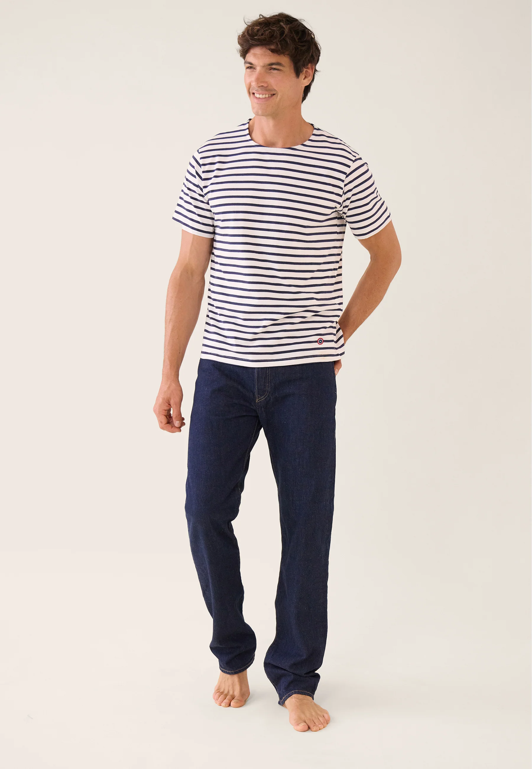 T-shirt manches courtes en coton stretch - T-shirt Mariniere Marine - Image 3