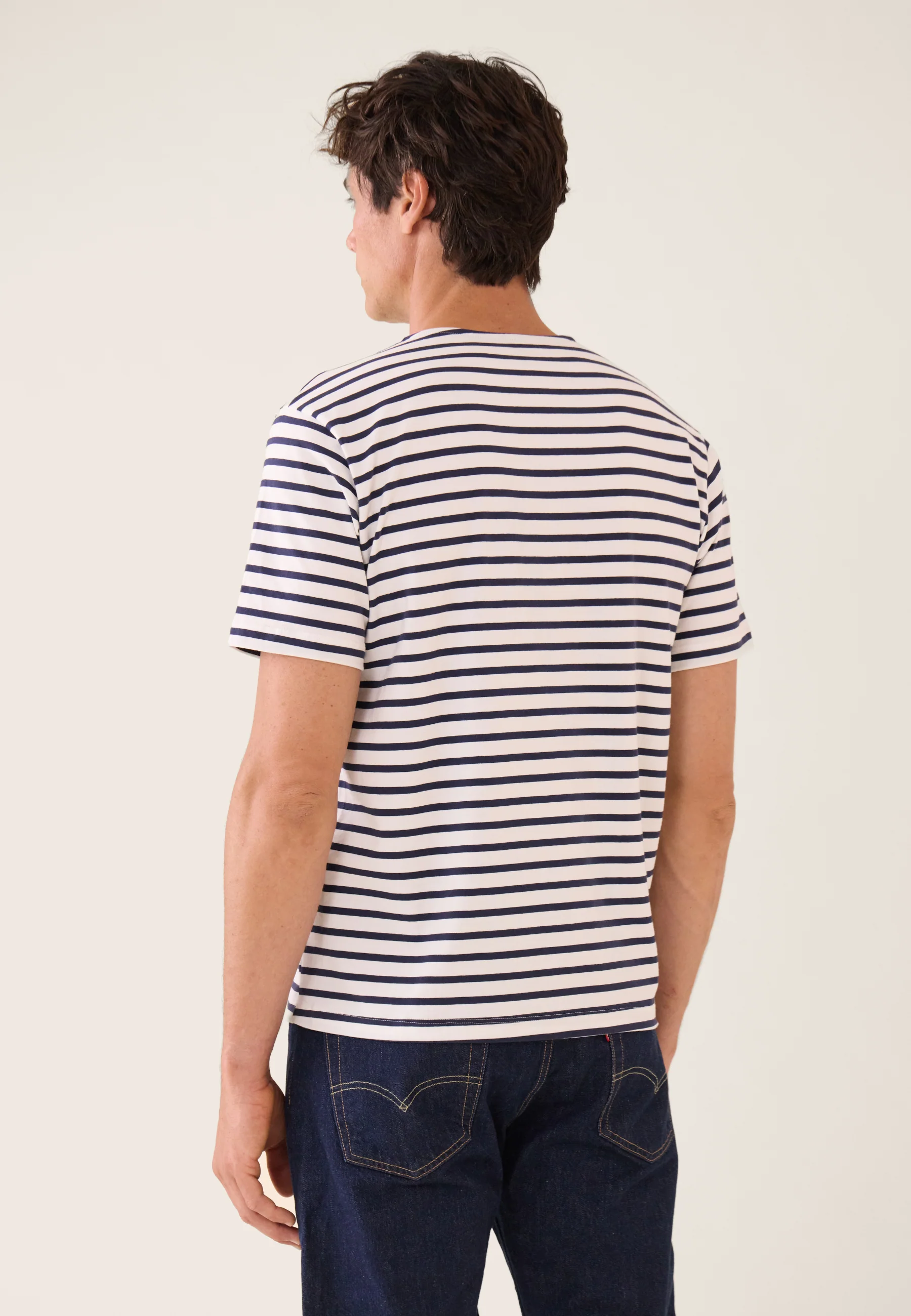 T-shirt manches courtes en coton stretch - T-shirt Mariniere Marine - Image 4