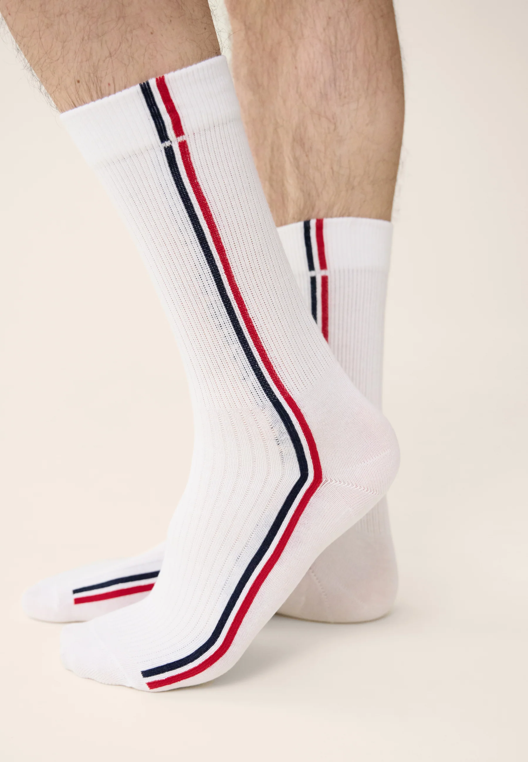 Chaussettes mi-hautes en coton - Wilfried Lignes Marine Blanc Rouge - Image 2